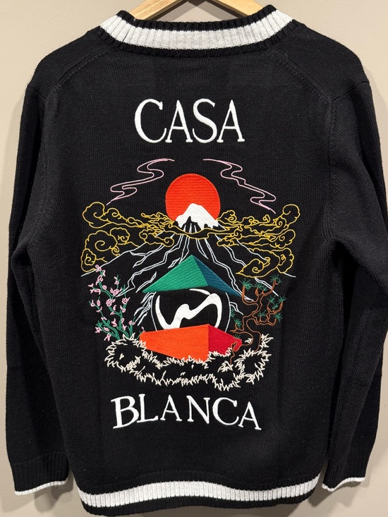 casablanca Sweaters - Casablanca Embroidered Mountain Temple Cardigan Graphic Sweater